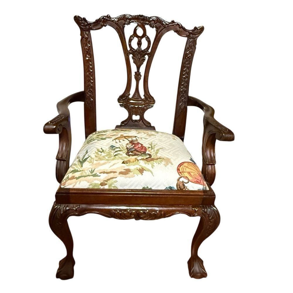 Vintage Mahogany Chippendale-style Child’s Armchair Monkey Asian Theme Cushion
